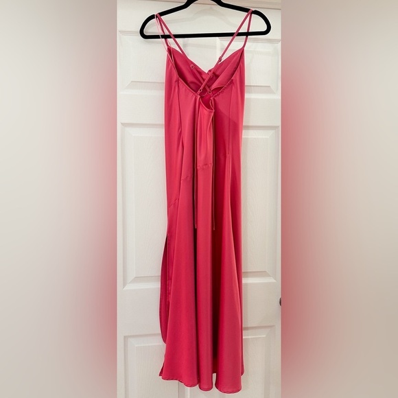 NWOT Glam Cowl neck Satin Maxi Slip Dress Pink sz Small - Picture 6 of 7